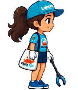 Personagem do projeto Praia Zen caminhando na areia